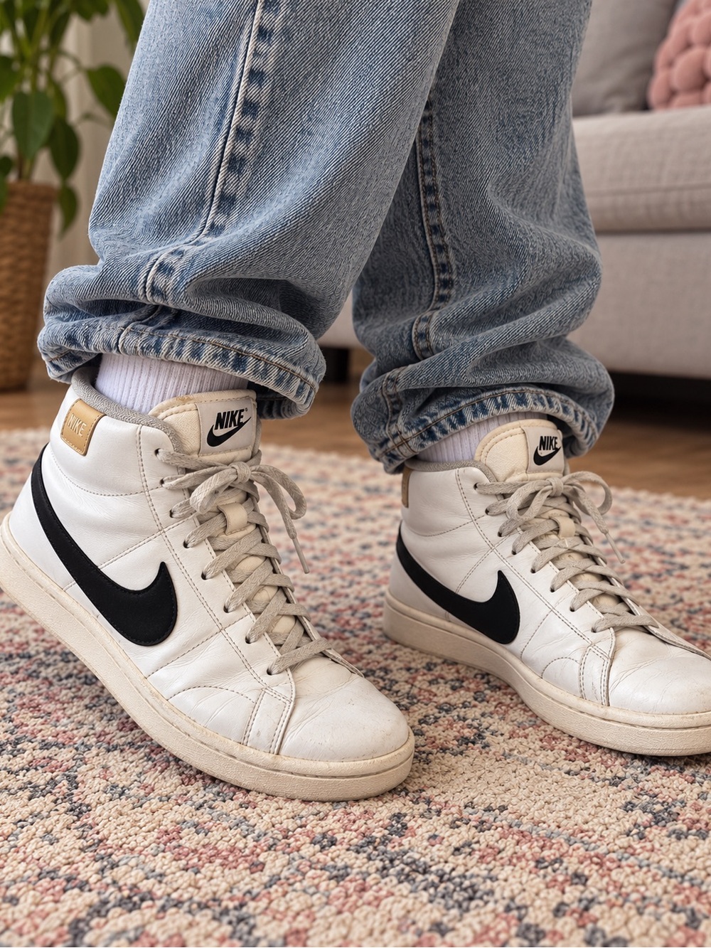 Nike Court Royale 2 Mid White Black High Top Sneakers Size 8 CQ9179-100